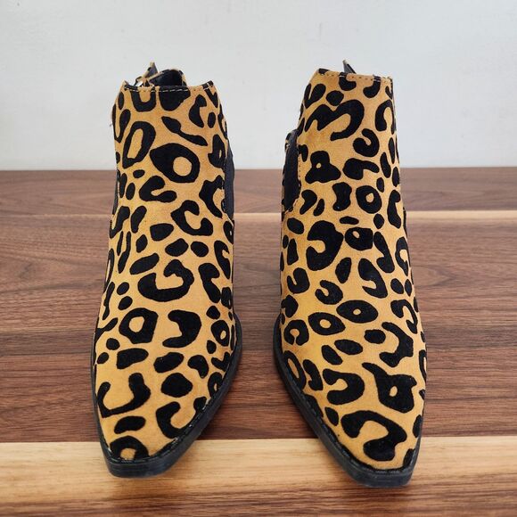 Qupid Womens Slay Faux Suede Animal Print Ankle Bootie Slingback Black Brown 6.5 - Picture 4 of 8